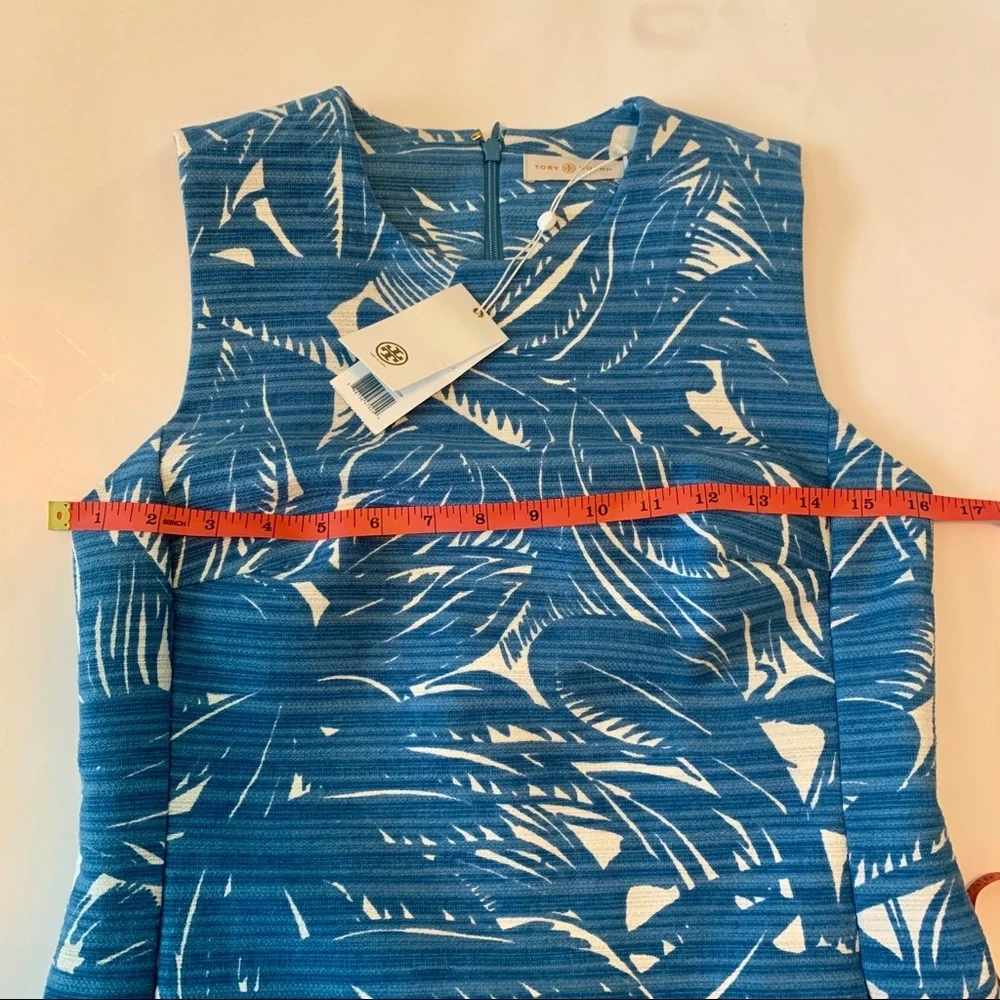 Tory Burch Gulf Shore Tabora Blue Print Cotton Linen Mini Dress 2 NWT